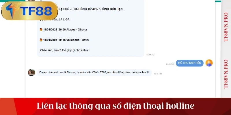 Liên lạc dựa vào số điện thoại hotline